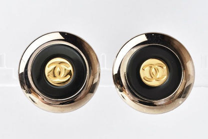 Chanel Preowned Earrings Vintage Chanel Coco Mark Circle Gold Black Silver