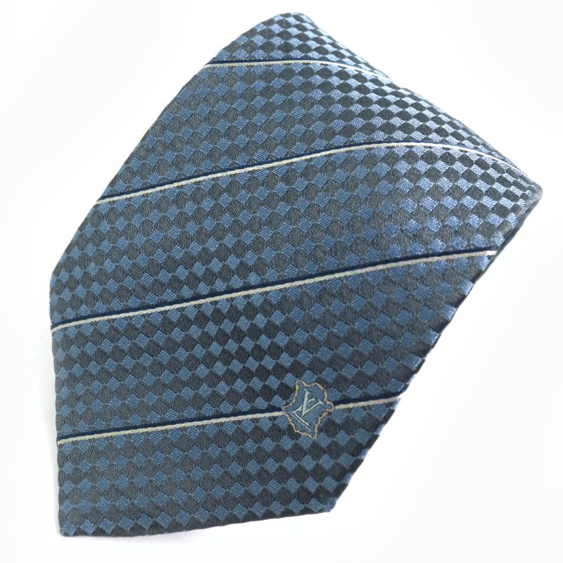 Louis Vuitton M67978 Clavat Ek 100% Silk Plaid Tie 8cm (3.15in) Blue Black Made