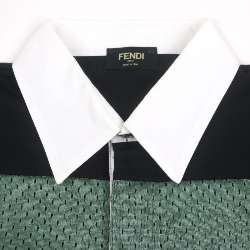  Fendi 2020 Faf630 Striped Logo Embroidery Mesh Short Sleeve Polo Shirt Green