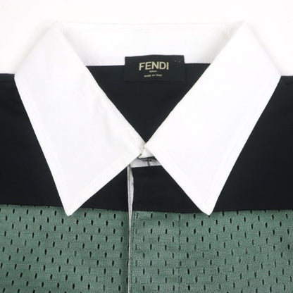  Fendi 2020 Faf630 Striped Logo Embroidery Mesh Short Sleeve Polo Shirt Green