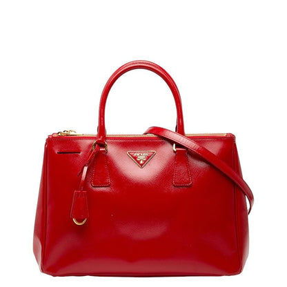 Prada Triangle Logo Plated Galleria Handbag Shoulder Bag 2WAY Bn2274 Red