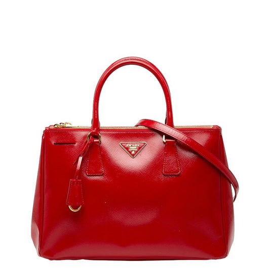 Prada Triangle Logo Plated Galleria Handbag Shoulder Bag 2WAY Bn2274 Red