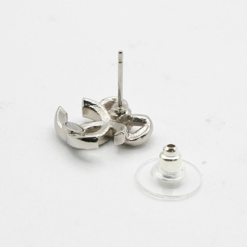Chanel Earrings Earring Silver Coco Mark Ribbon Rhinestone
