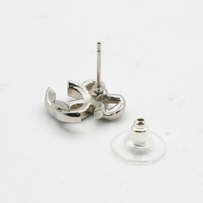 Chanel Earrings Earring Silver Coco Mark Ribbon Rhinestone
