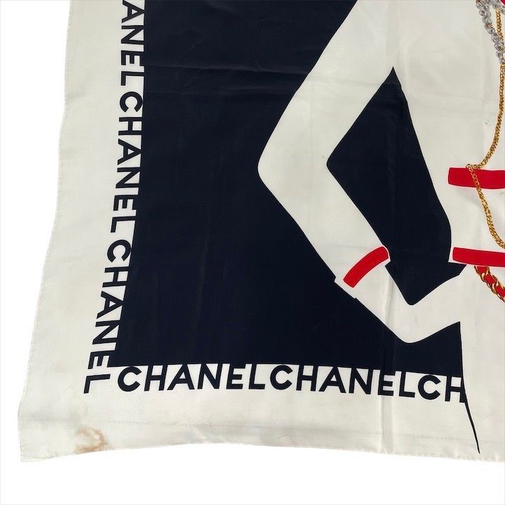 Chanel Vintage Large Scarf Mademoiselle Silk 100% Beige