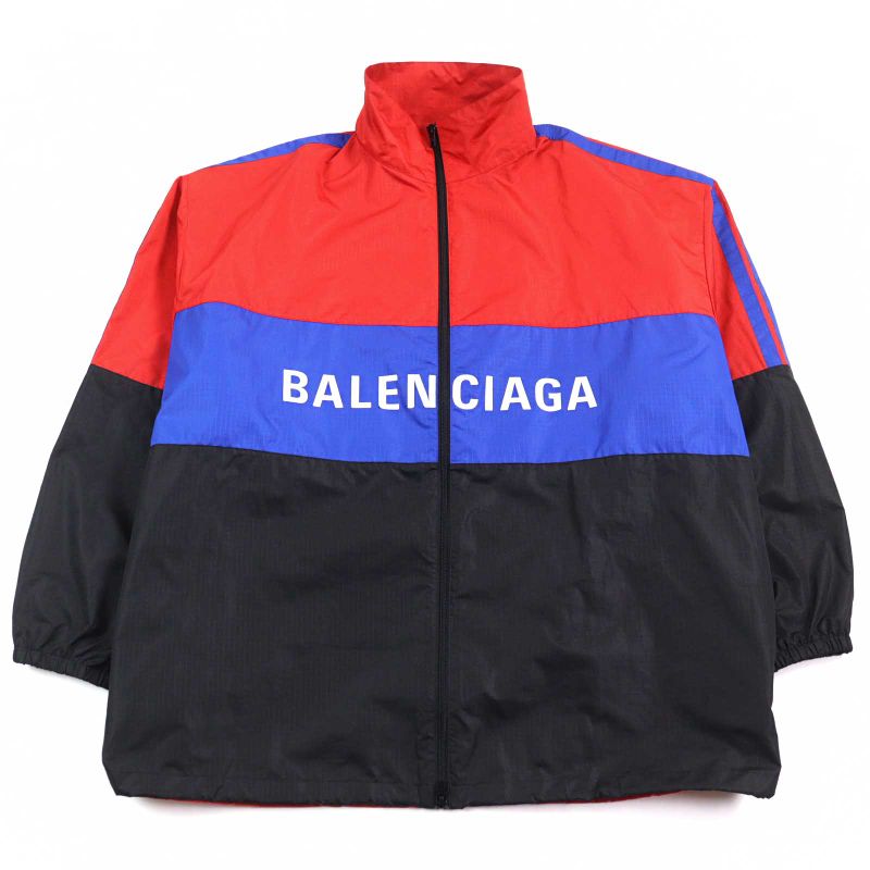 Balenciaga 534317 Logo Print Oversized Zip Up Poplin Jacket Track Jacket Red