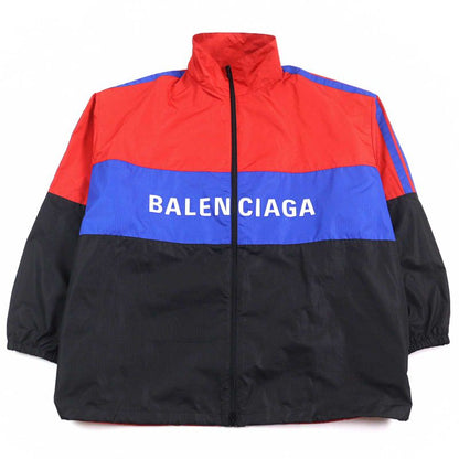 Balenciaga 534317 Logo Print Oversized Zip Up Poplin Jacket Track Jacket Red