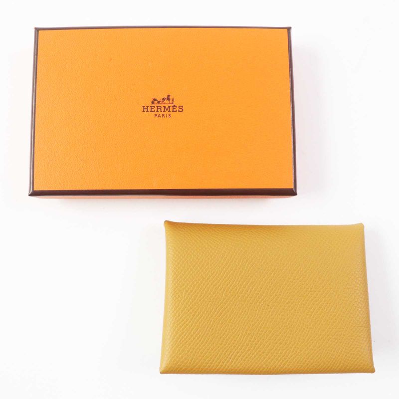 Hermes Calvi Duo Sesame Silver Hardware Vaux Epson Coin Case With Box Marked B