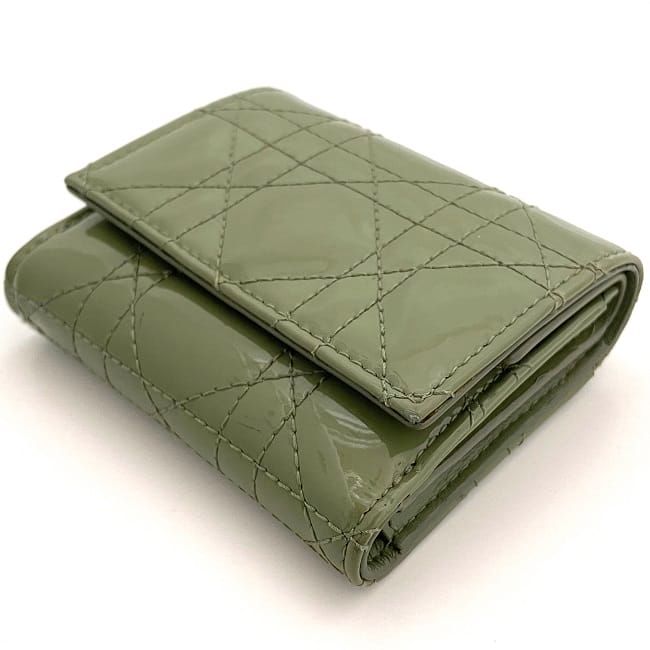 Christian Dior Trifold Wallet Khaki Green Lady Dior