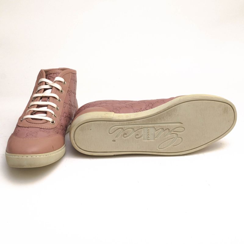 Gucci Shoes Sneakers Shoes High Cut Ladies Women Leather Genuine Pink 391499