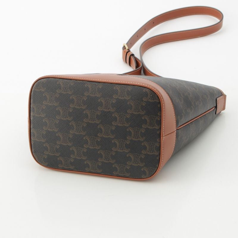 Celine Triomphe Small Bucket PVC Leather Shoulder Bag Brown