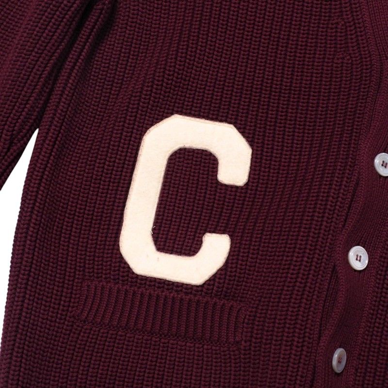 Celine Cardigan Size S (165 84A) Knit College Cardigan Logo Patch Cotton Wine