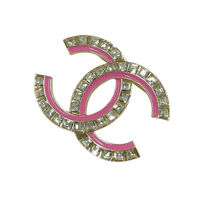 Chanel Brooch Corsage Gold Pink Here Mark Rhinestone
