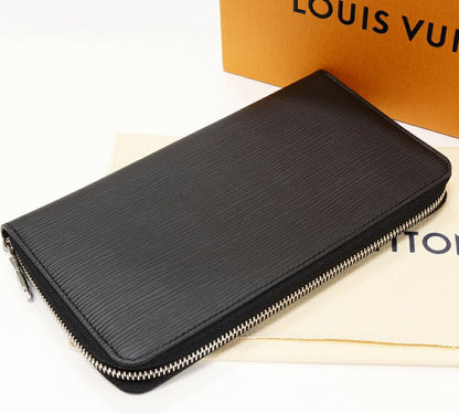 Louis Vuitton Round Zipper Long Wallet With Change Pocket Epi Noir Black Zippy