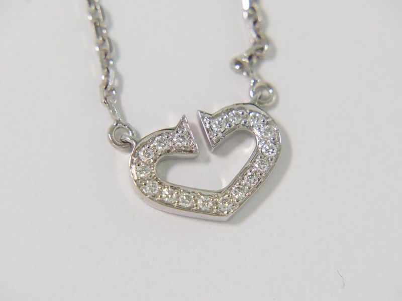 Authentic Cartier C Heart Diamond 750 WG Necklace Pendant White Gold Heart