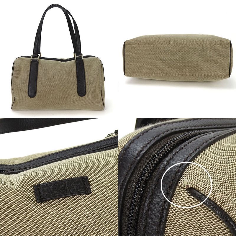 Gucci Boston Bag Handbag Shoulder 257288 Canvas Leather Beige Dark Brown Casual