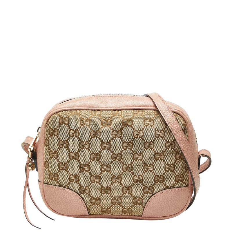 Gucci GG Canvas Crossbody Shoulder Bag 449413 Brown Pink Canvas Leather Women's