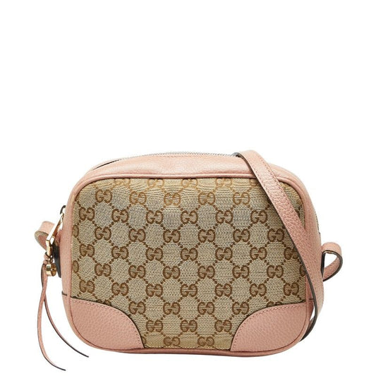 Gucci GG Canvas Crossbody Shoulder Bag 449413 Brown Pink Canvas Leather Women's