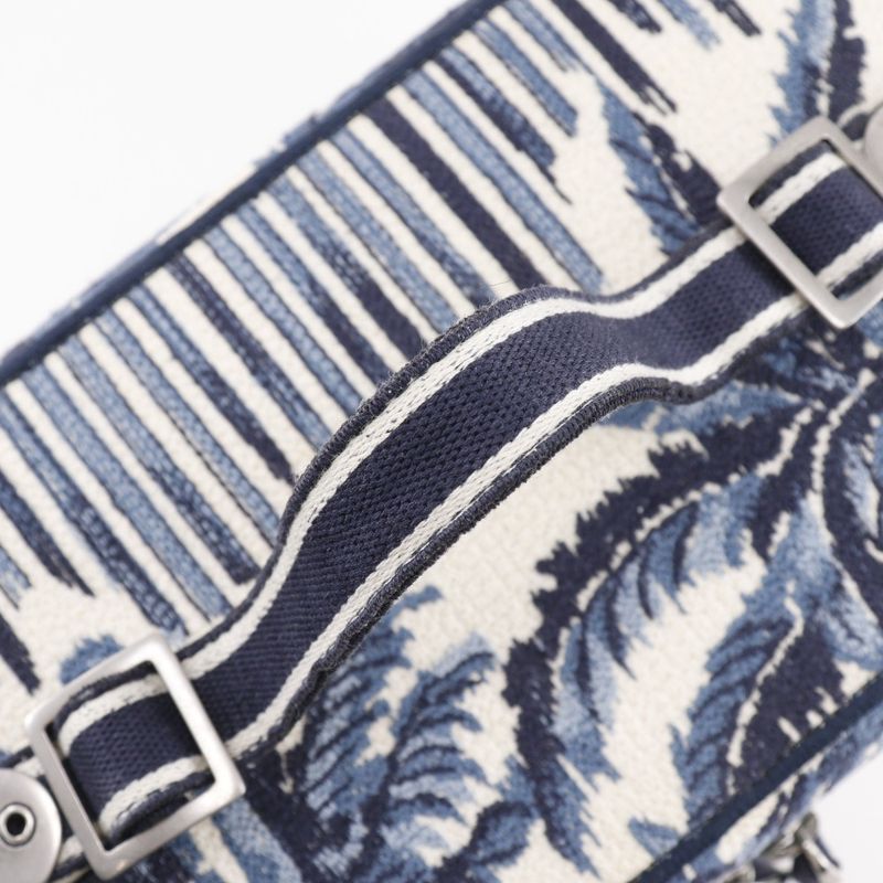 Dior Travel Vanity Palms Embroidery Canvas Navy Blue/white Ladies Handbag