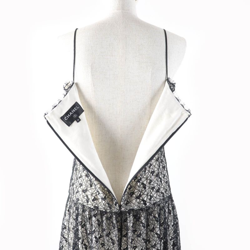 CHANEL P56062 All Lace Knee Length Cami Dress With Coco Mark Hardware Dress