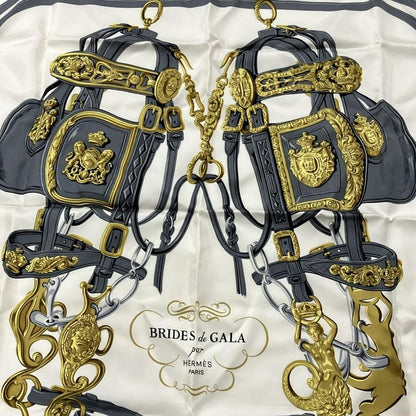 Hermes Scarf Carré 90 Light Pink Dark Gray And Gold Brides De GALA
