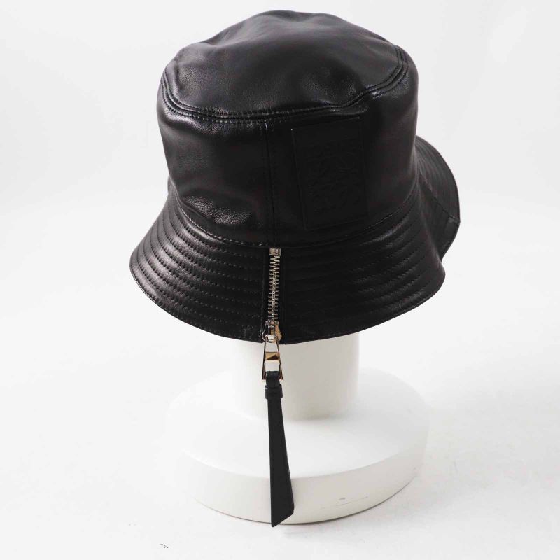 LOEWE Anagram Leather Lamb Leather Hat With Patches Hat Black Silver Hardware