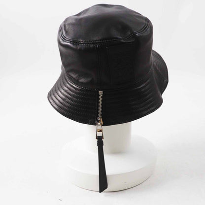 LOEWE Anagram Leather Lamb Leather Hat With Patches Hat Black Silver Hardware