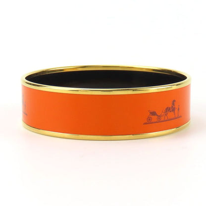 Hermes Bangle Emile GM Metal Cloisonne Orange Carved Gold Hardware Bracelet