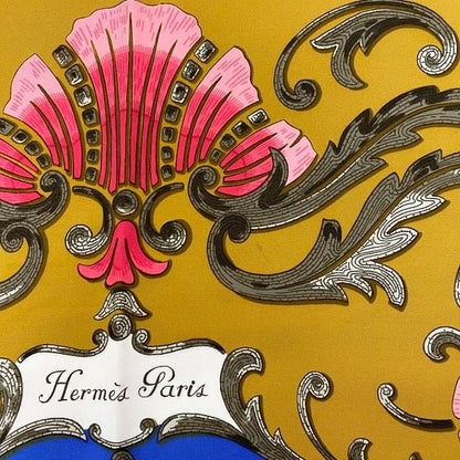 Hermes Scarf Carr 90 Navy Yellow Gray Turkish Horse