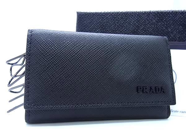 Prada 2pg222 Saffiano Leather 6-ring Key Case Key Case Men's Black Fa3866