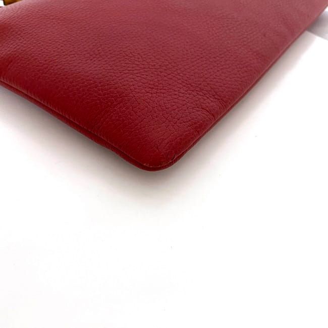 Gucci Clutch Bag Red Bamboo 449653 Excellent Condition Pouch Leather