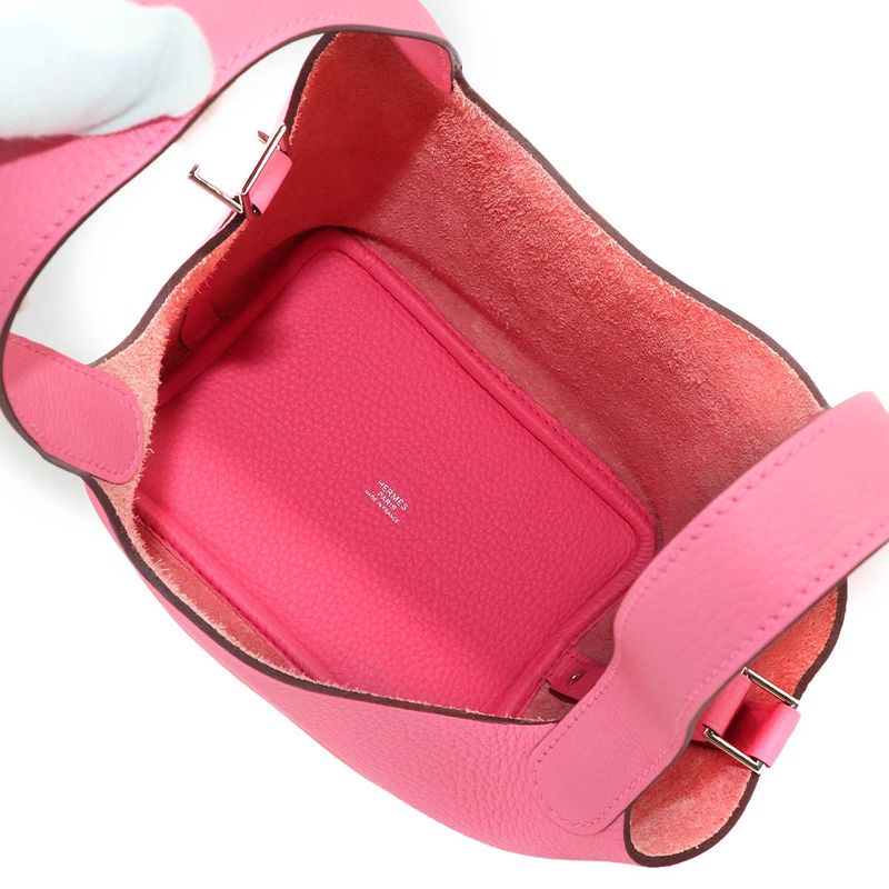 Exhibited Hermes Picotin Lock PM Hand Bag Taurillon Cles Mance Rose Azalee W