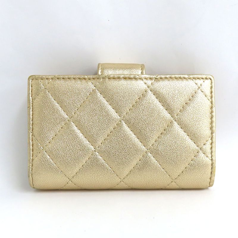 Chanel Classic Small Wallet Ap1991 Matelasse Card Bifold Gold Mini