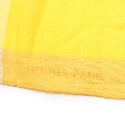 Hermes 100% Cashmere Large Shawl Scarf With Logo Yellow Made In England Women