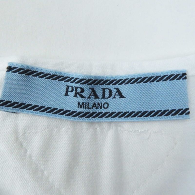 Prada 23SS P29980 Cotton Triangle Logo Embroidery Mesh Cropped Sleeveless Top/