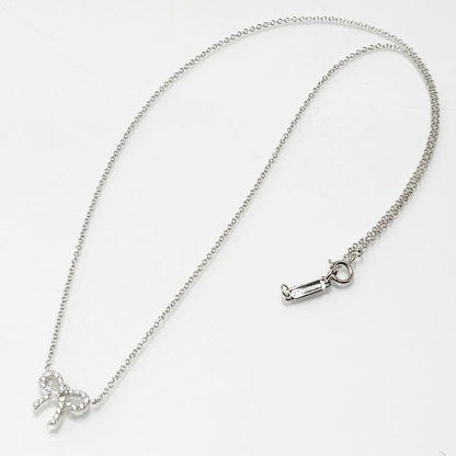 Tiffany & Co 18k Diamond Necklace Metro Bow Mini Pendant White Gold