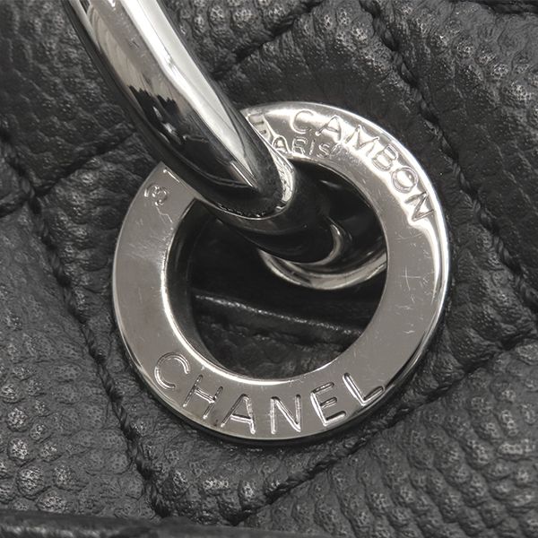 Chanel Gst Tote Bag Caviar Skin Black Silver Hardware Black Matelasse Chain