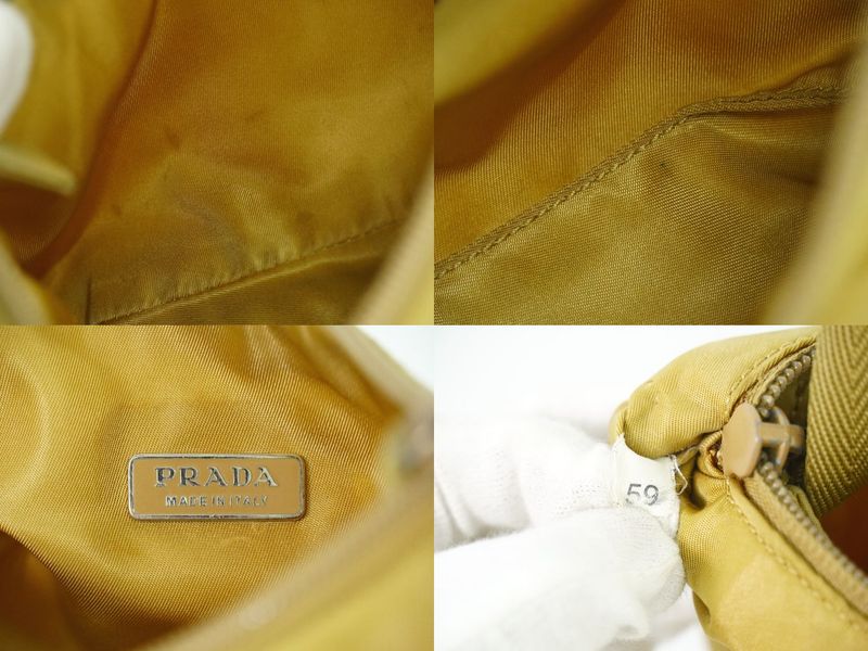 Authentic Prada Nylon Handbag Pouch Beige Bag Used [follow-up Discount