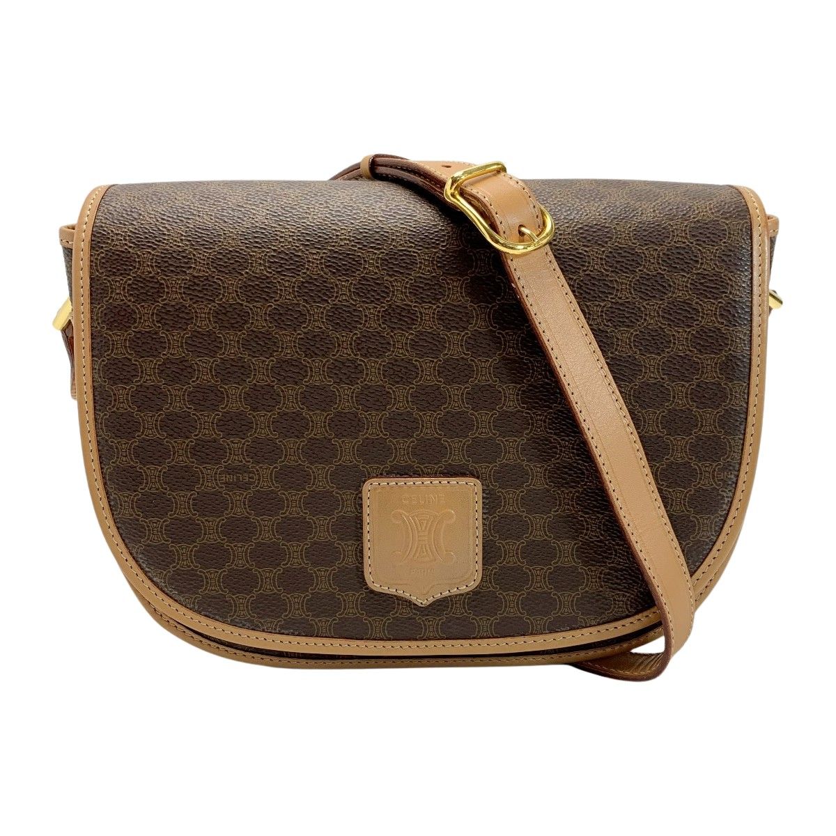 Celine Macadam M14 Brown Shoulder Bag Ladies Gold Hardware