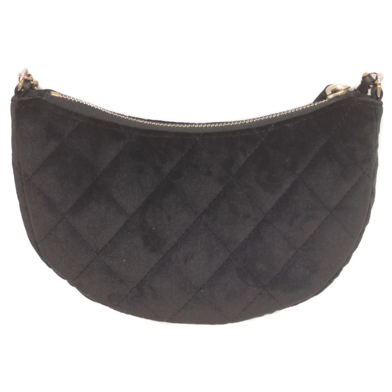 Chanel 24 Years Gift Black Velour Half Moon Chen Shoulder Bag Black Women