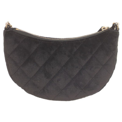 Chanel 24 Years Gift Black Velour Half Moon Chen Shoulder Bag Black Women
