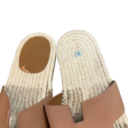 Hermes Espadrille Antigua Flat Leather Sandals 42 Approx 27cm (10.63in) Brown