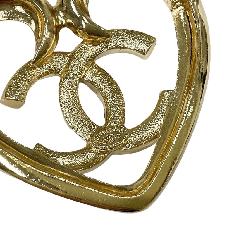 Chanel Brooch Corsage Gold Heart Here Mark Rhinestone