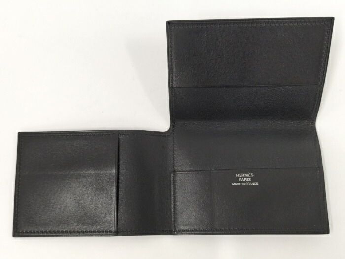 Hermes Clunesey Trifold Card Case Box Calf Black Stamped B