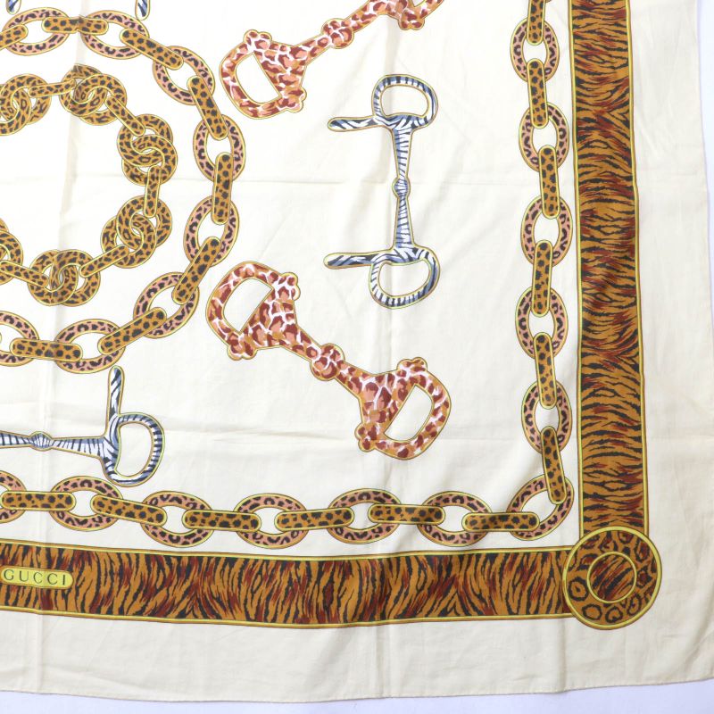 Gucci Vintage 100% Cotton Animal Print Horsebit Large Shawl Scarf Brown Made In