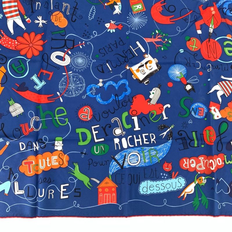 Hermes Carre 90 Les Confessions Confession Blue Scarf 100% Silk