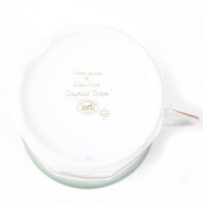 Hermes Pottery Cup And Saucer English Setter Dog Pattern Set Of 2 Green White