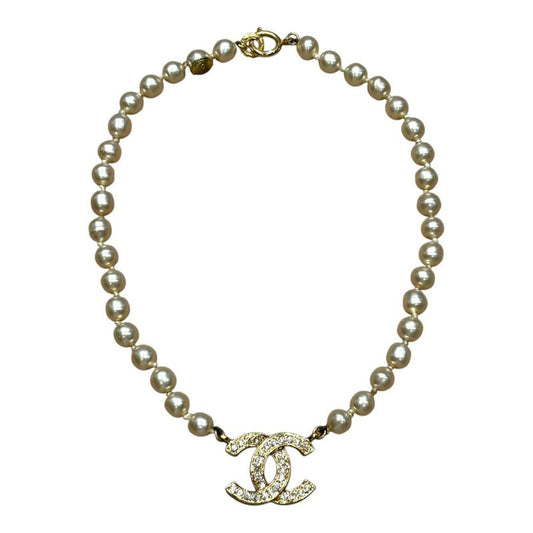 Chanel Coco Mark Pearl Necklace Women White FREE