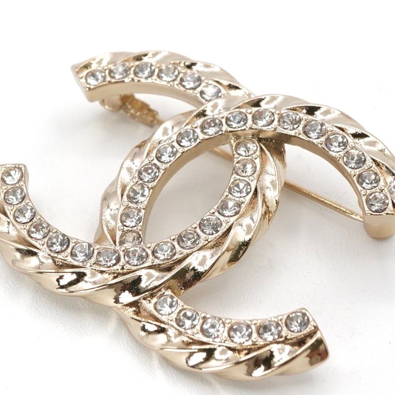 Chanel Brooch Corsage Gold Here Mark Rhinestone