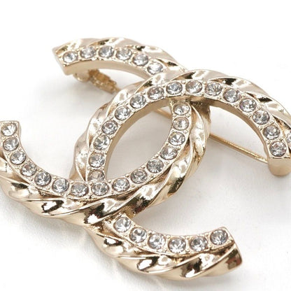 Chanel Brooch Corsage Gold Here Mark Rhinestone